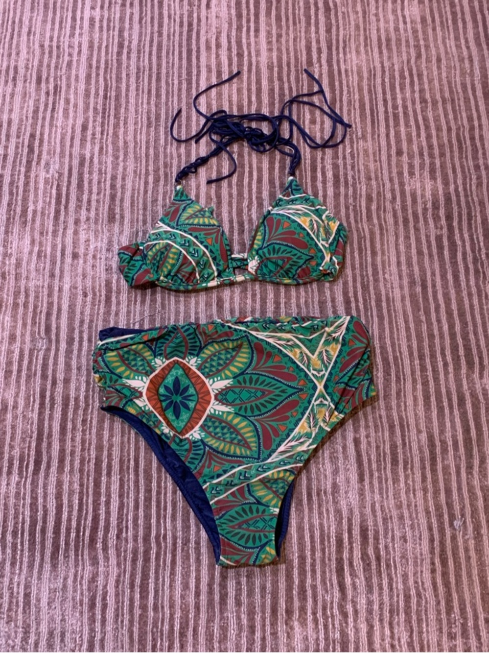 Salinas Green Teal Multi-Color Printed Bikini Set